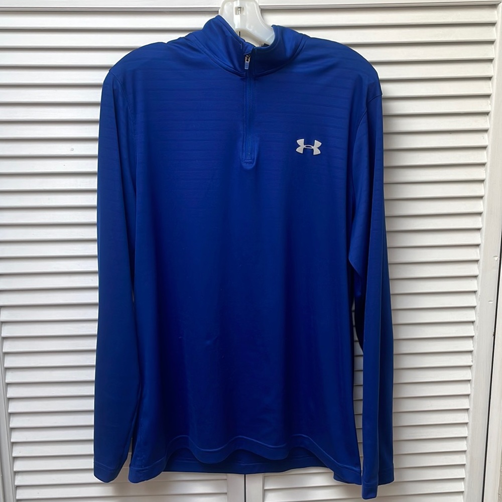 Mens large blue dry fit 1/4 quarter zip long sleeve shirt